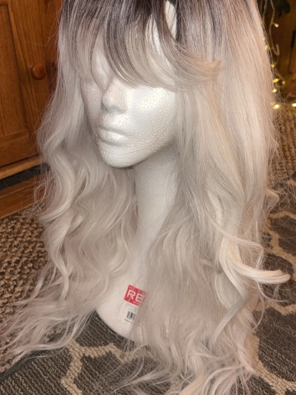 Long Wavy Ombre Women’s Wig with Bangs - Ash Blonde to Silver